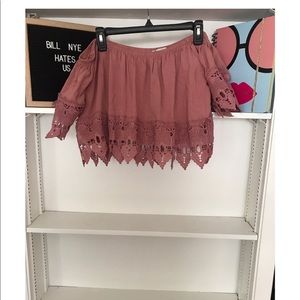 Off the shoulder mauve pink shirt